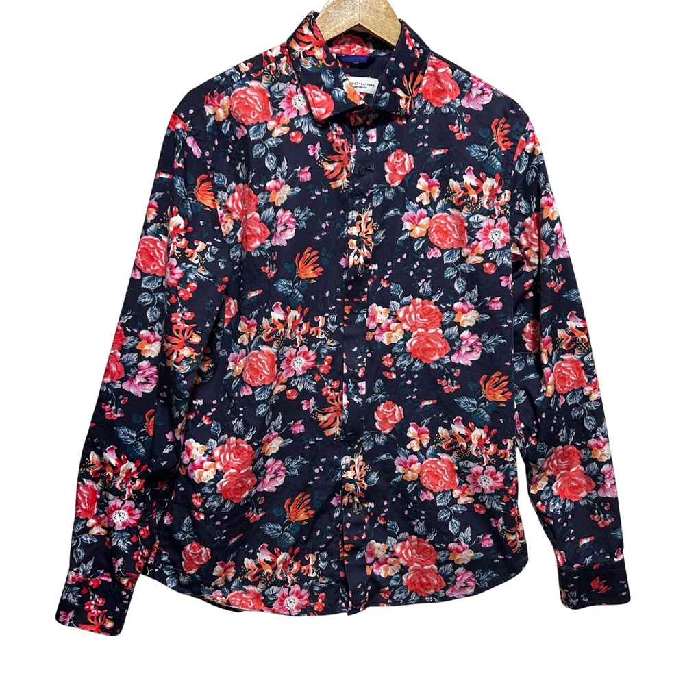 Teddy Stratford 3 Mens Zip Button Shirt M/L‎ Limited Edition Rose Garden Party